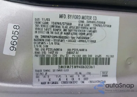 2004 Mercury Grand Marquis Ls из США, поврежденный, VIN 2MEFM75W94X632361